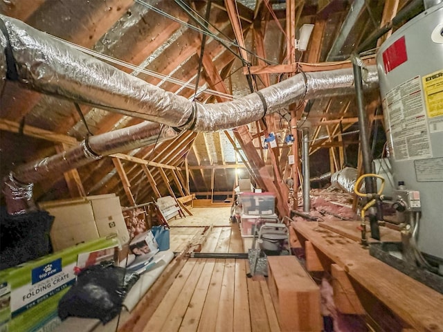 unfinished attic with gas water heater