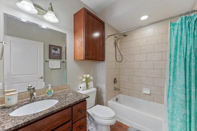 26501 Mangrove Dr Unit 203, Galveston, TX 77554 - bathroom with shower / tub combo with curtain, vanity, and tile patterned flooring