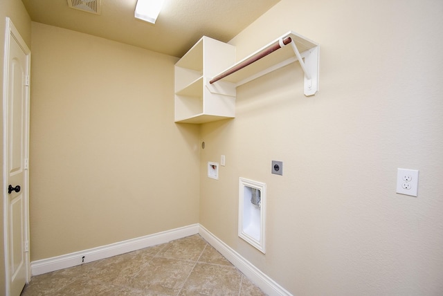laundry area featuring visible vents, baseboards, washer hookup, laundry area, and hookup for an electric dryer