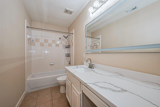 bathroom with tile patterned flooring, visible vents, toilet, and vanity