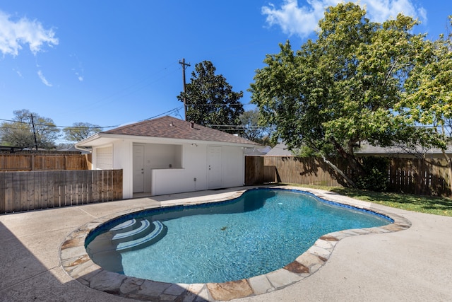 view of pool with a fenced in pool, a patio, and a fenced backyard