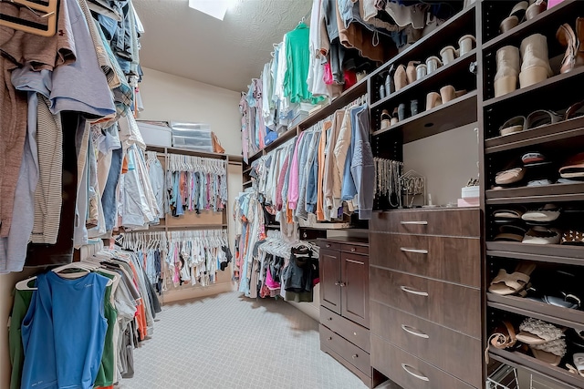 walk in closet featuring carpet flooring