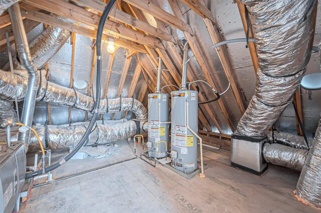 unfinished attic featuring gas water heater