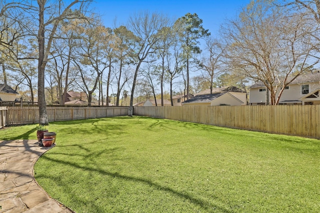 view of yard with a fenced backyard