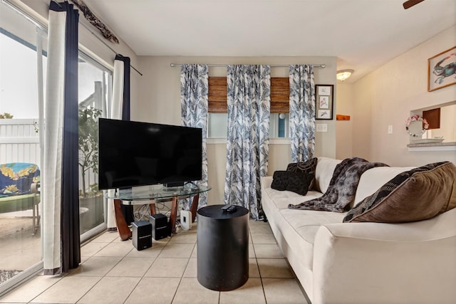 living area featuring light tile patterned floors