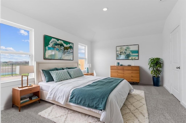 bedroom with carpet flooring and recessed lighting