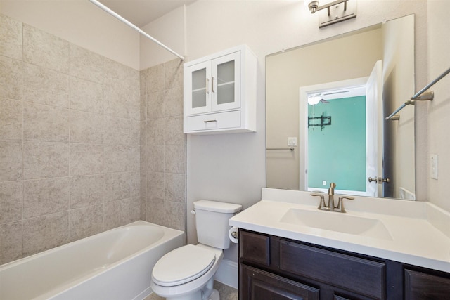 full bath with shower / tub combination, toilet, and vanity