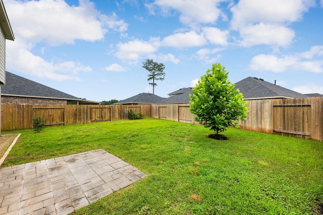 view of yard featuring a patio and a fenced backyard