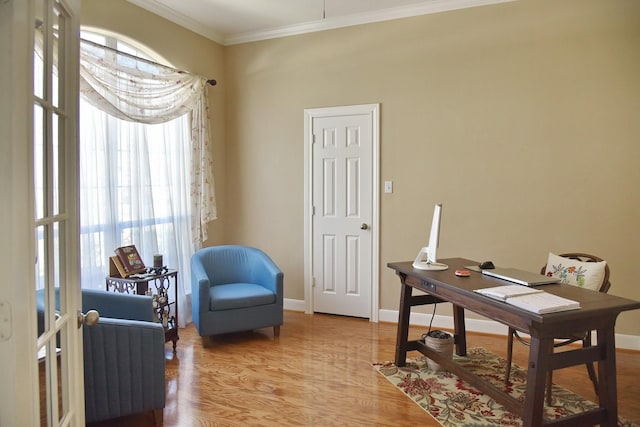 16815 Coronado Springs Dr, Spring, TX 77379 - home office with crown molding, light wood-style floors, and baseboards