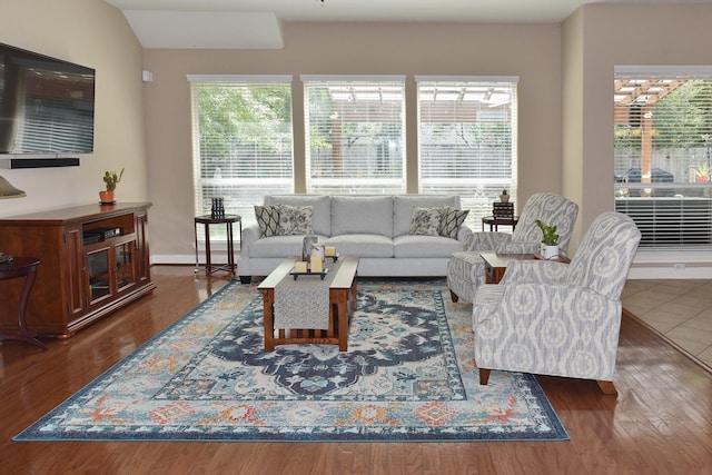 16815 Coronado Springs Dr, Spring, TX 77379 - living room with baseboards, lofted ceiling, and wood finished floors