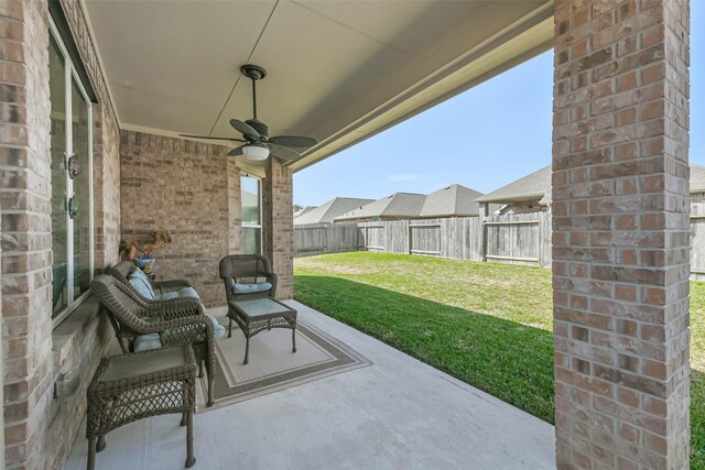 view of patio / terrace featuring a ceiling fan and a fenced backyard