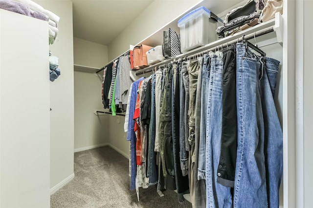 walk in closet with carpet