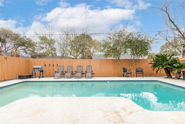 view of pool featuring a patio area, a fenced in pool, and a fenced backyard