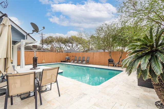 view of pool featuring a fenced in pool, a patio, and a fenced backyard