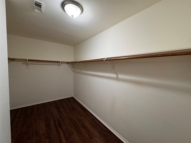 spacious closet with visible vents and dark wood-style flooring