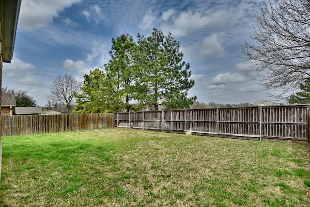 view of yard with a fenced backyard