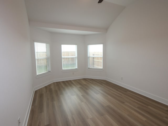 8035 Kay Harbor Dr, Cypress, TX 77433 - unfurnished room featuring dark wood finished floors, ceiling fan, and vaulted ceiling