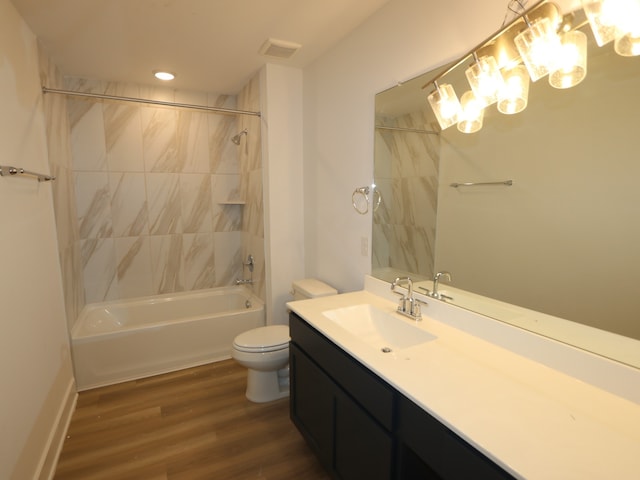 8035 Kay Harbor Dr, Cypress, TX 77433 - full bath with vanity, wood finished floors, shower / bath combination, a chandelier, and recessed lighting