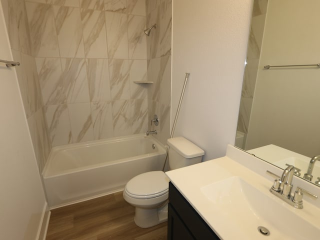 8035 Kay Harbor Dr, Cypress, TX 77433 - bathroom featuring shower / tub combination, vanity, and wood finished floors