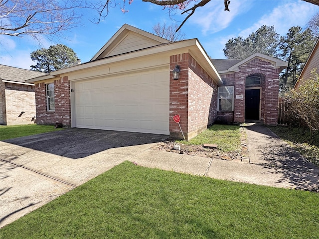 view of front of house with concrete driveway, brick siding, and a garage