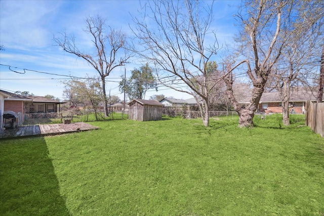 view of yard with an outdoor structure and a fenced backyard