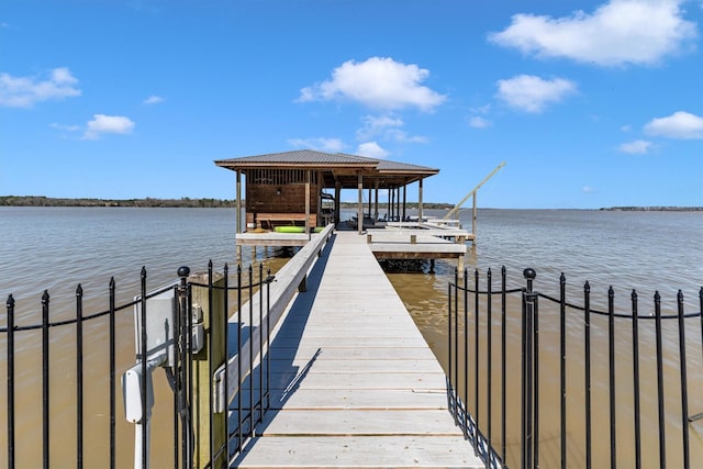 dock area with a water view