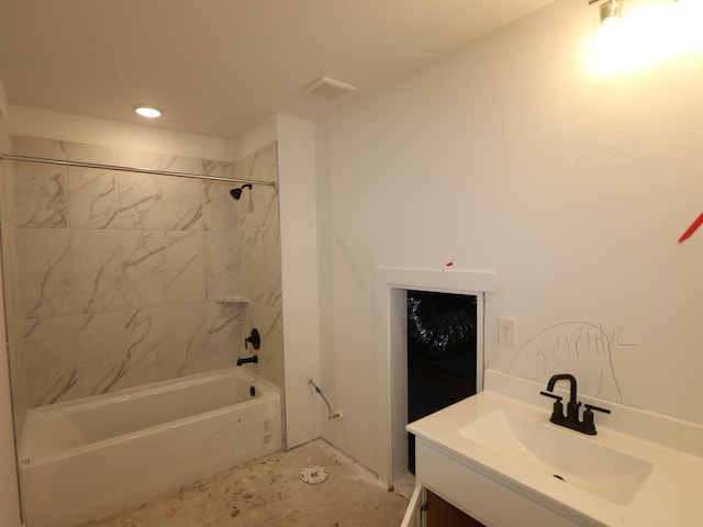 8518 Pier Cove Dr, Cypress, TX 77433 - bathroom with  shower combination, vanity, and recessed lighting