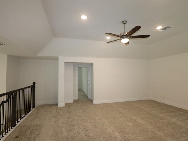 8518 Pier Cove Dr, Cypress, TX 77433 - spare room featuring light carpet, a ceiling fan, recessed lighting, and lofted ceiling