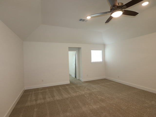 8518 Pier Cove Dr, Cypress, TX 77433 - carpeted spare room featuring vaulted ceiling and ceiling fan