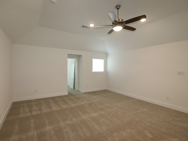 8518 Pier Cove Dr, Cypress, TX 77433 - unfurnished room featuring lofted ceiling, carpet, and a ceiling fan