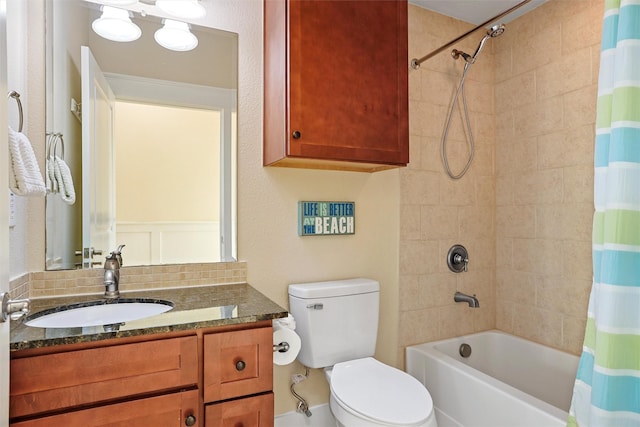 full bathroom featuring toilet, vanity, and shower / bath combo