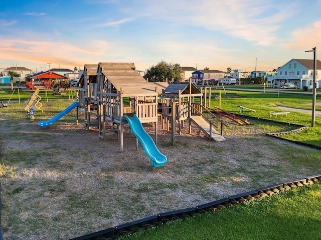 community play area with a residential view