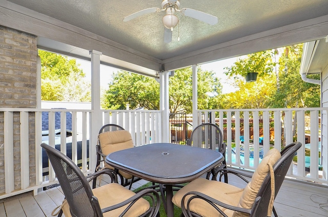 sunroom / solarium with plenty of natural light and ceiling fan