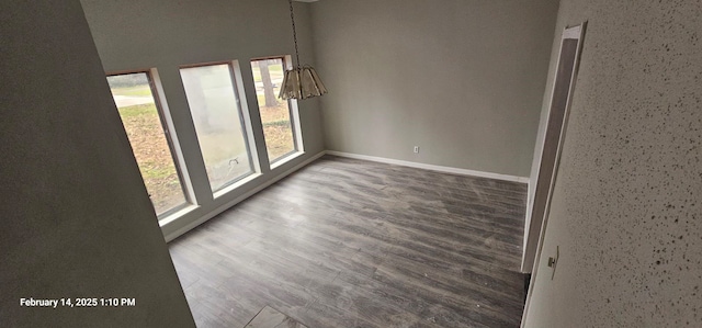 unfurnished dining area with baseboards and wood finished floors