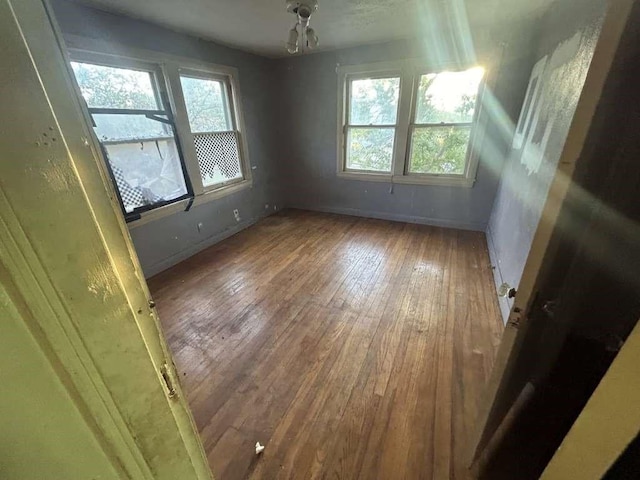 unfurnished room featuring baseboards and wood-type flooring