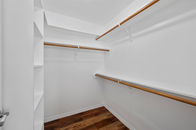 spacious closet with dark wood-style floors