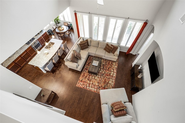 living area with wood finished floors