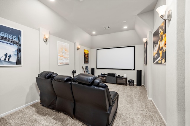 cinema featuring visible vents, baseboards, and carpet