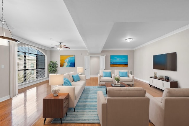 living room with baseboards and light wood-type flooring