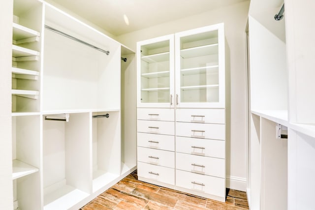 walk in closet featuring wood finish floors