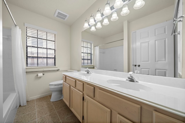 full bath featuring a sink, visible vents, toilet, and tile patterned floors