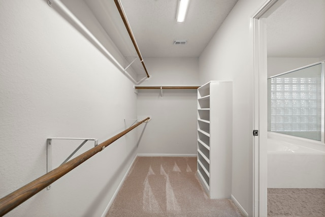 spacious closet with carpet flooring and visible vents