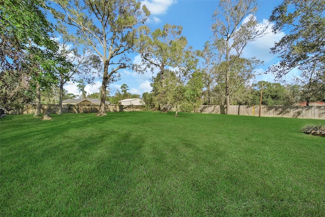 view of yard with a fenced backyard