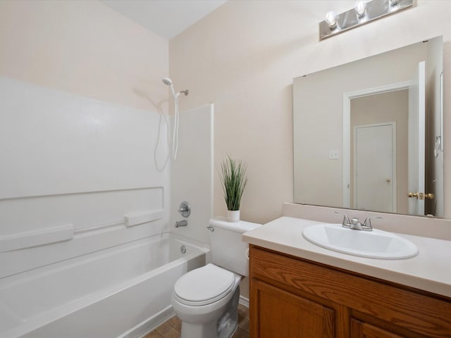 bathroom with tub / shower combination, toilet, and vanity