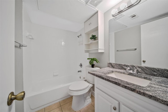 full bathroom featuring visible vents, toilet, vanity, and tile patterned flooring