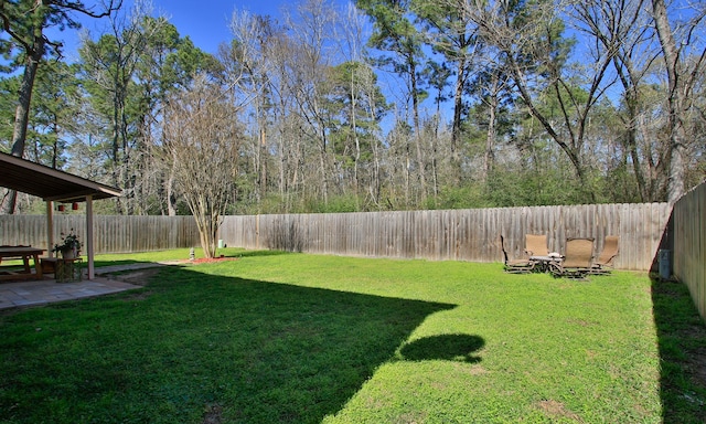 view of yard featuring a patio area and a fenced backyard