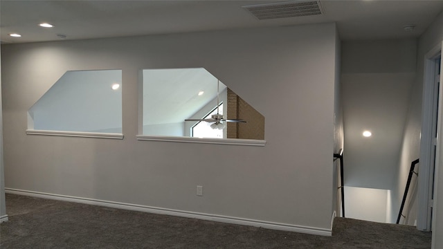 additional living space with recessed lighting, visible vents, carpet flooring, and baseboards