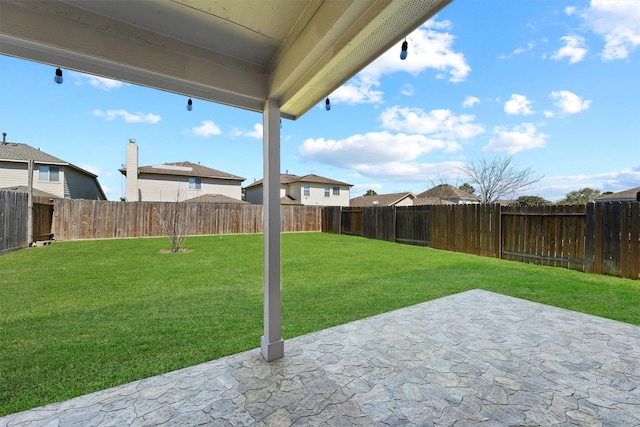 view of yard with a patio area and a fenced backyard