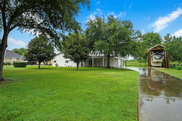 view of yard with a water view