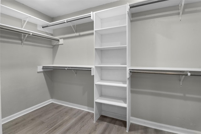 walk in closet with wood finished floors